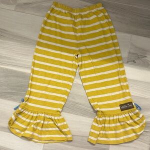 Matilda Jane Yellow and White Striped Ruffle Pants girl size 8 EUC